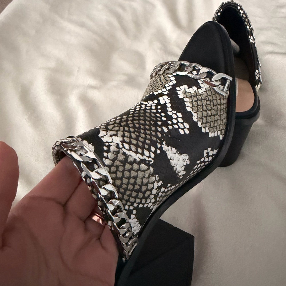 Saks Fifth Ave Black and White Snake Print Mules - Picture 6 of 7